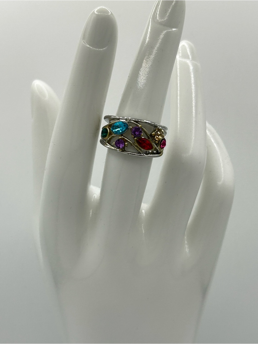Multicolor Gemstone Silver Band Ring